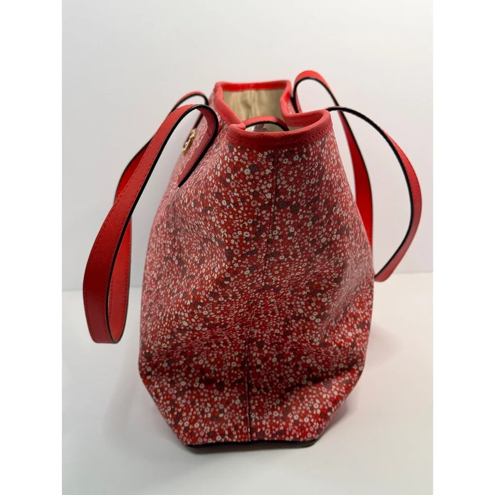 Michael Kors Jet Set Floral Ditsy Saffiano Leather Tote Bag Gold Tone Logo‎